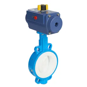 Cast Iron PTFE Lined Wafer Butterfly Valve with PTFE Coated Pneumatic Actuator