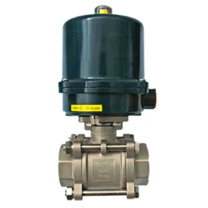 Aluminium Electric Actuator mounted to a BSP screwed 3 piece stainless steel ball valve