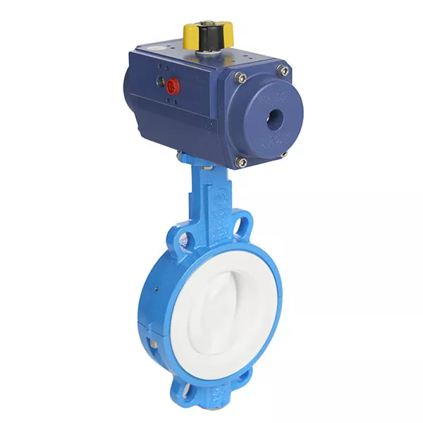 Cast Iron PTFE Lined Wafer Butterfly Valve with PTFE Coated Pneumatic Actuator