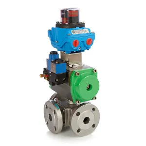 3 Way Flanged Stainless Steel Ball Valve with Pneumatic Actuator ATEX Solenoid Valve and Switchbox